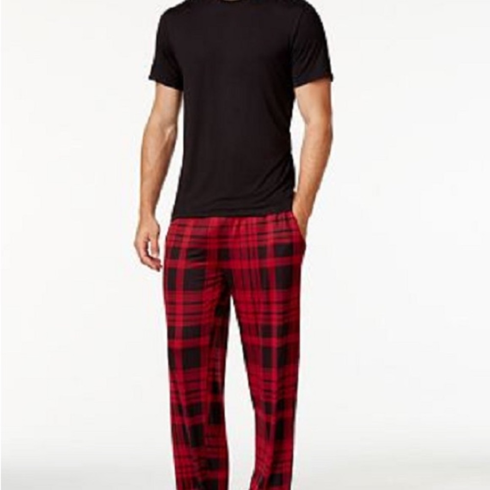32 Degrees Cool Men'S Soft Pajama Red Black Plaid Pants Lounge Sleepwear S